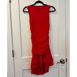 Red Ruffle Body Con Sleeveless High Neck Dress - women's size 2
